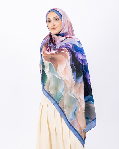 Mikro Soft Şal D007 İndigo Mavi, çiçekli desenli, 75 × 185 cm şal – görsel 2