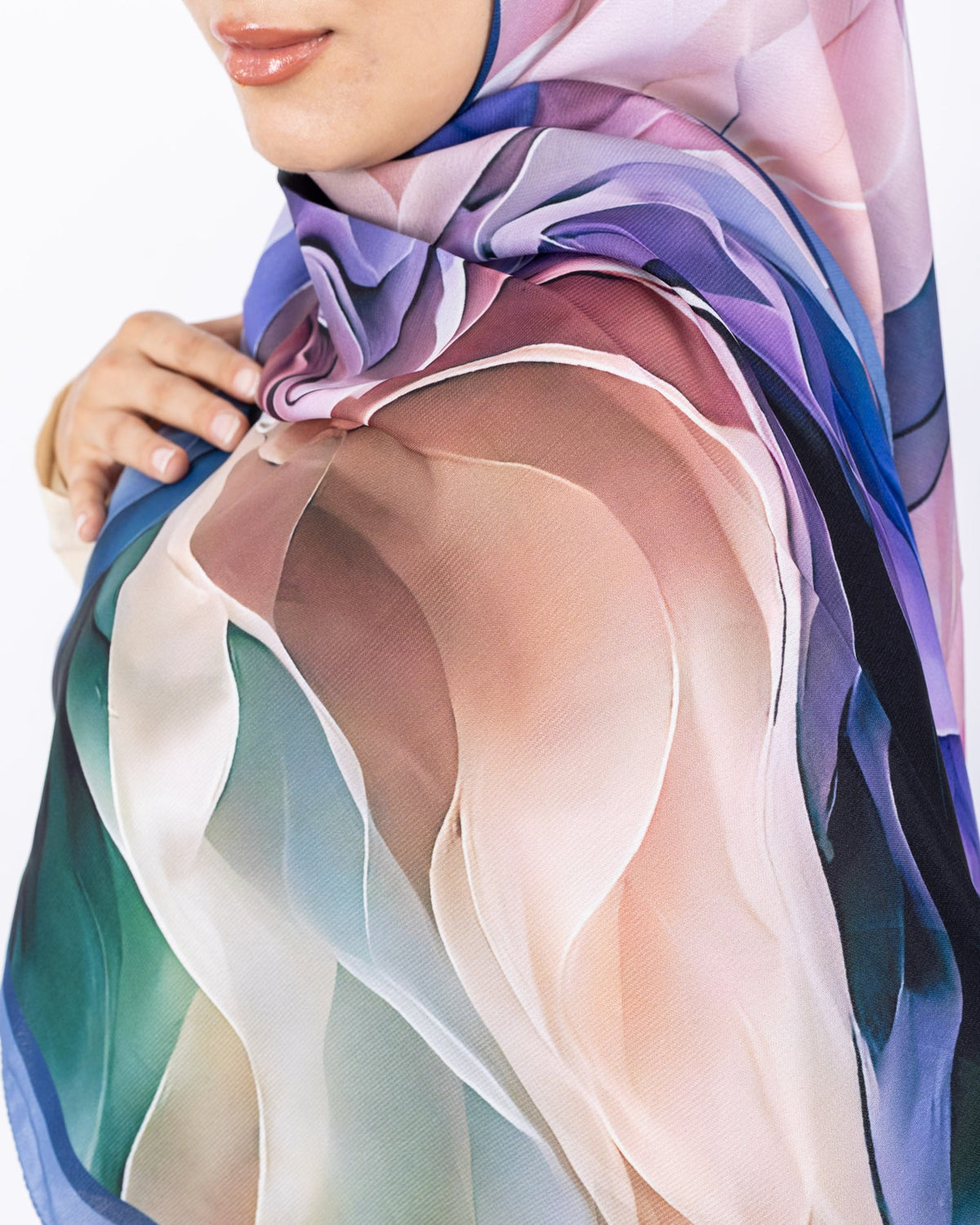 Mikro Soft Şal D007 İndigo Mavi, çiçekli desenli, 75 × 185 cm şal – görsel 4