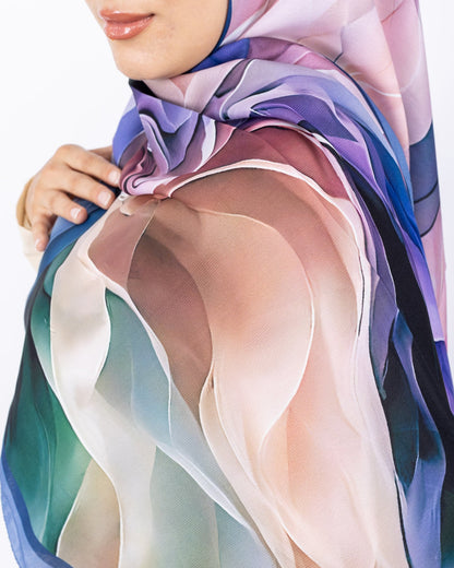 Mikro Soft Şal D007 İndigo Mavi, çiçekli desenli, 75 × 185 cm şal – görsel 4