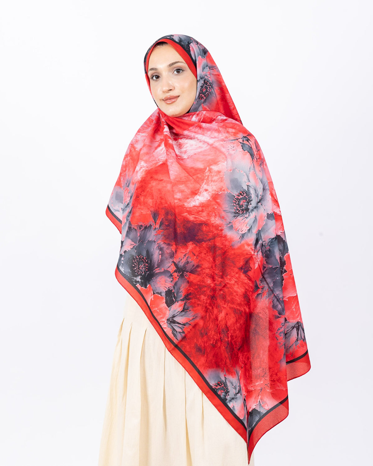 Mikro Soft Şal D005 Kırmızı, çiçekli desenli, 75 × 185 cm şal – görsel 2