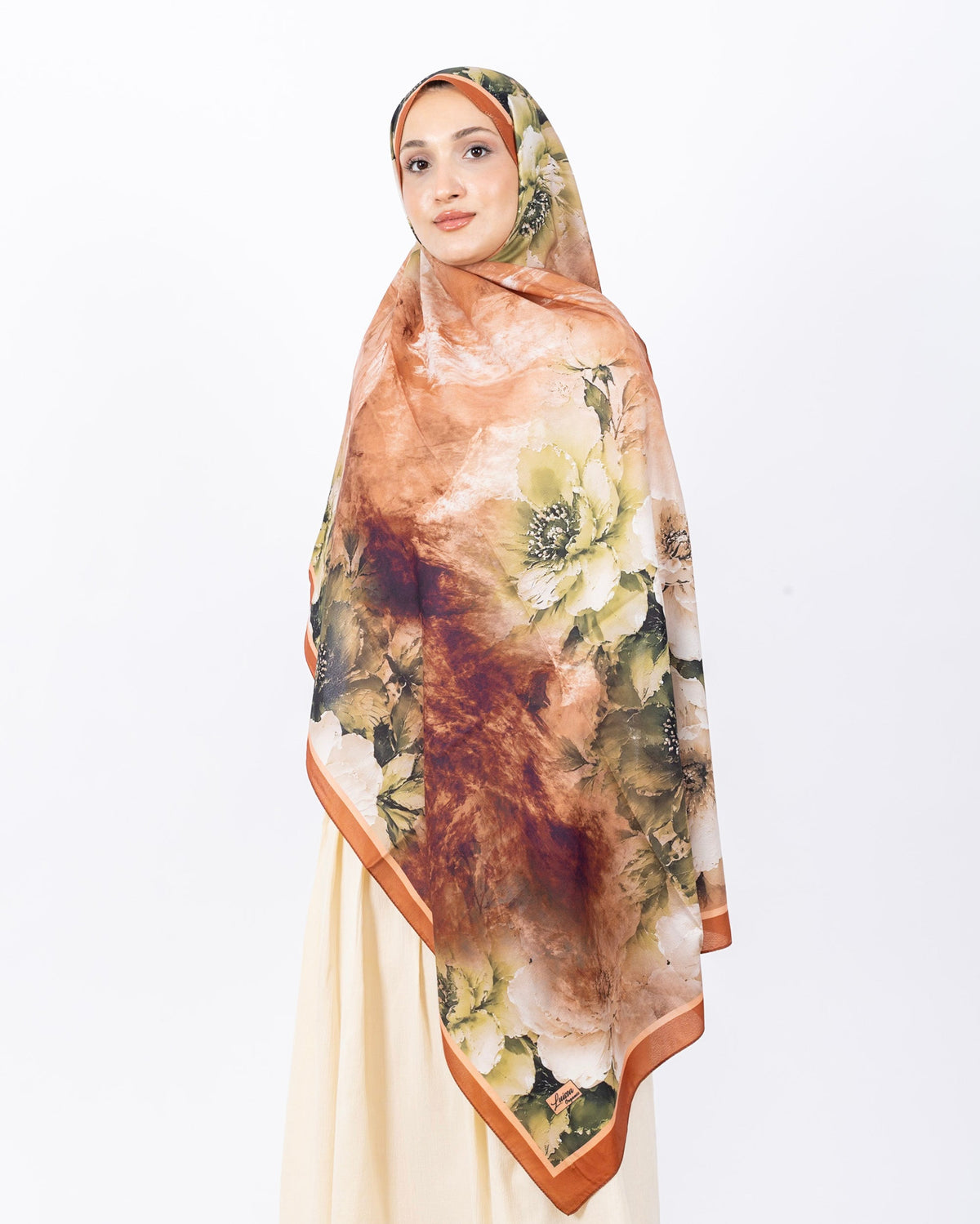 Mikro Soft Şal D005 Kiremit, çiçekli desenli, 75 × 185 cm şal – görsel 3
