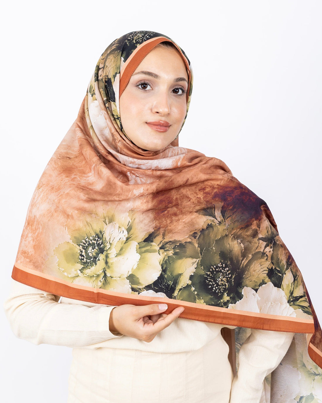 Mikro Soft Şal D005 Kiremit, çiçekli desenli, 75 × 185 cm şal – görsel 1