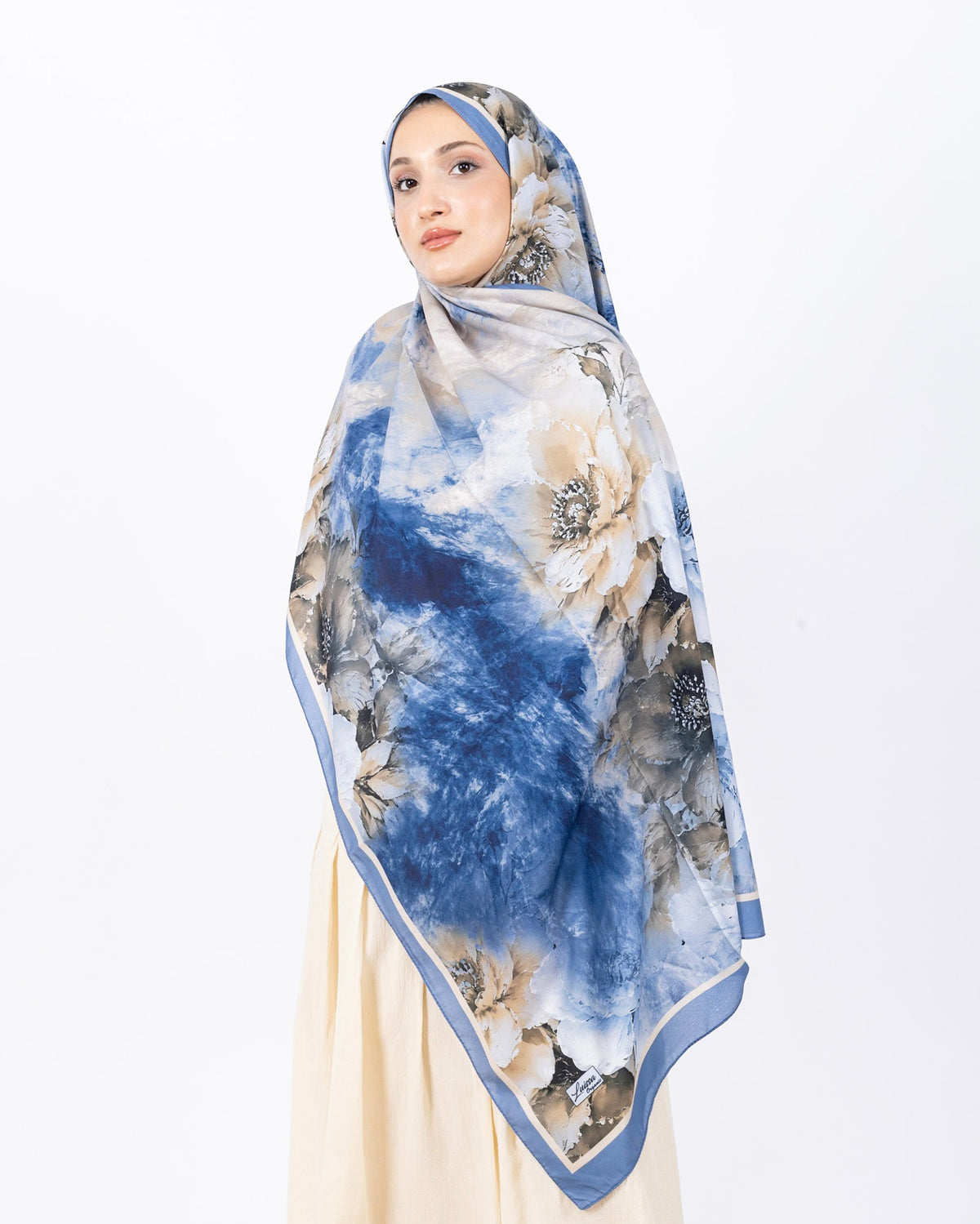 Mikro Soft Şal D005 Mavi, çiçekli desenli, 75 × 185 cm şal – görsel 1