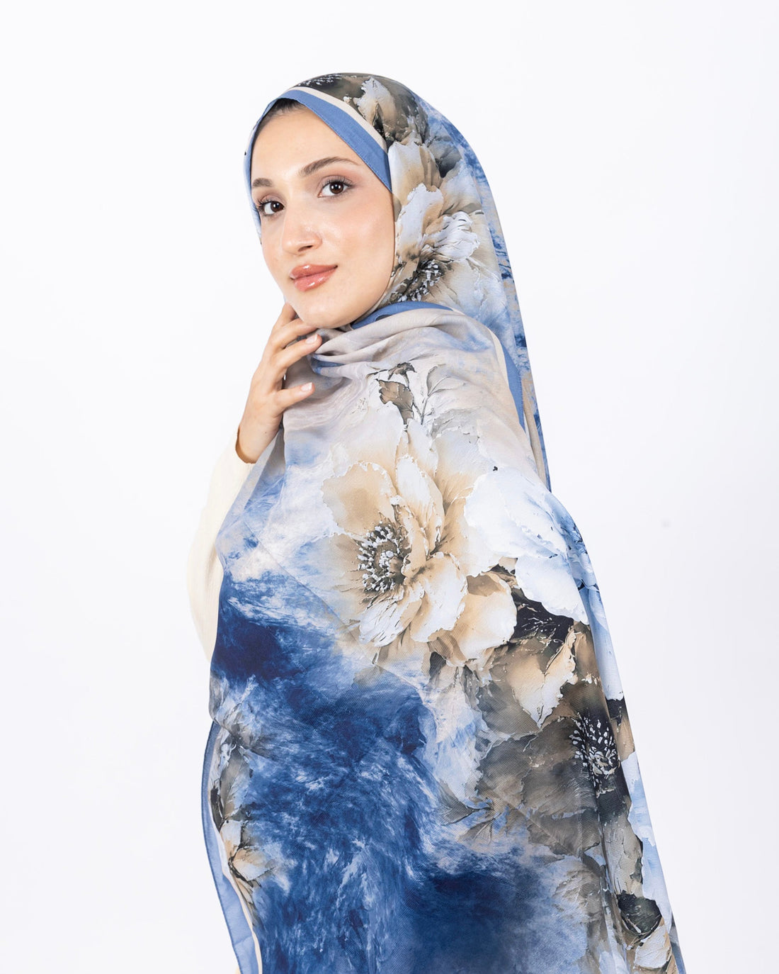 Mikro Soft Şal D005 Mavi, çiçekli desenli, 75 × 185 cm şal – görsel 2