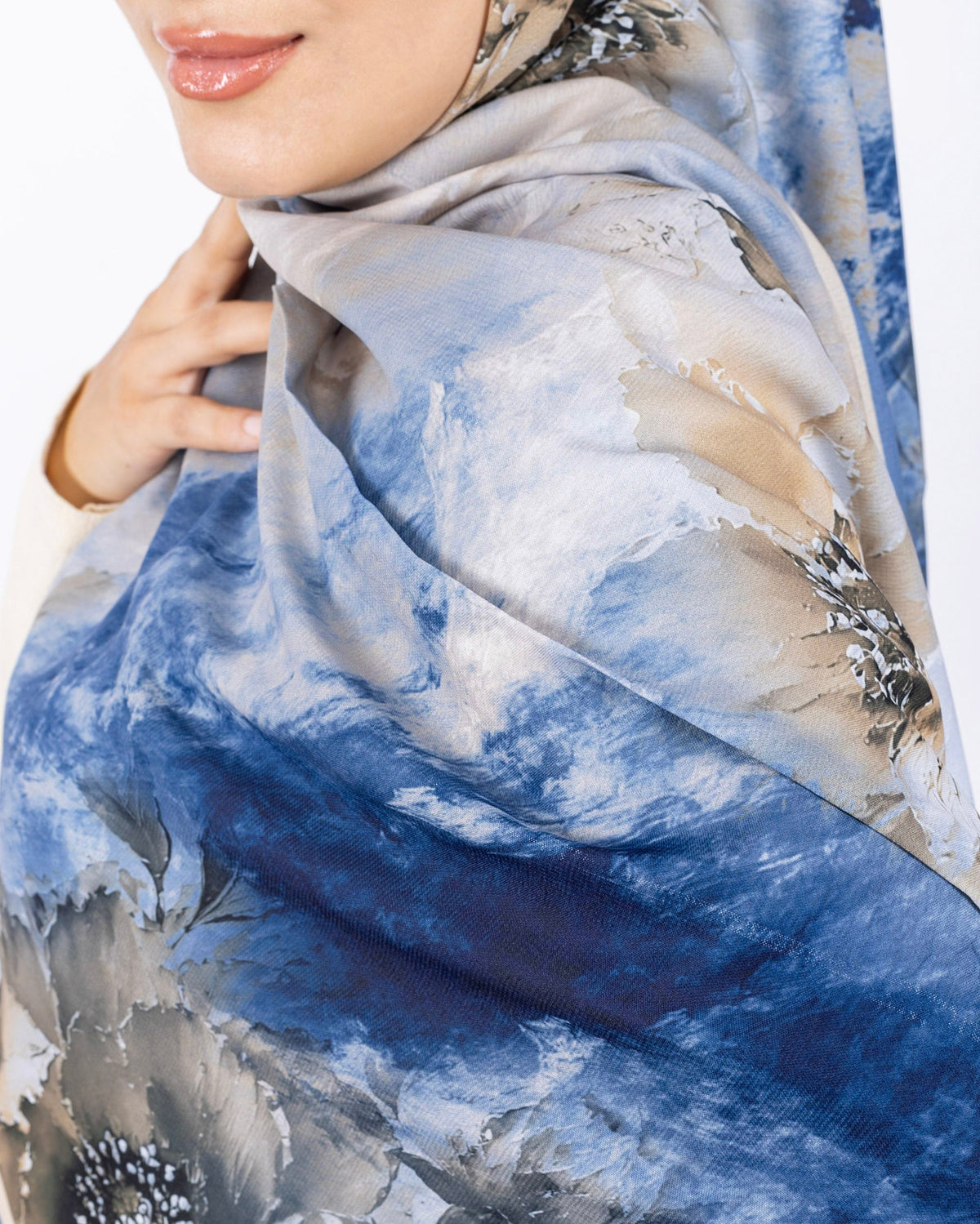 Mikro Soft Şal D005 Mavi, çiçekli desenli, 75 × 185 cm şal – görsel 4