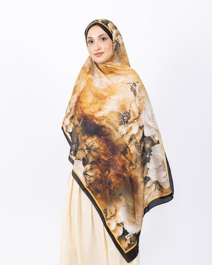 Mikro Soft Şal D005 Siyah-Kahve, çiçekli desenli, 75 × 185 cm şal – görsel 1