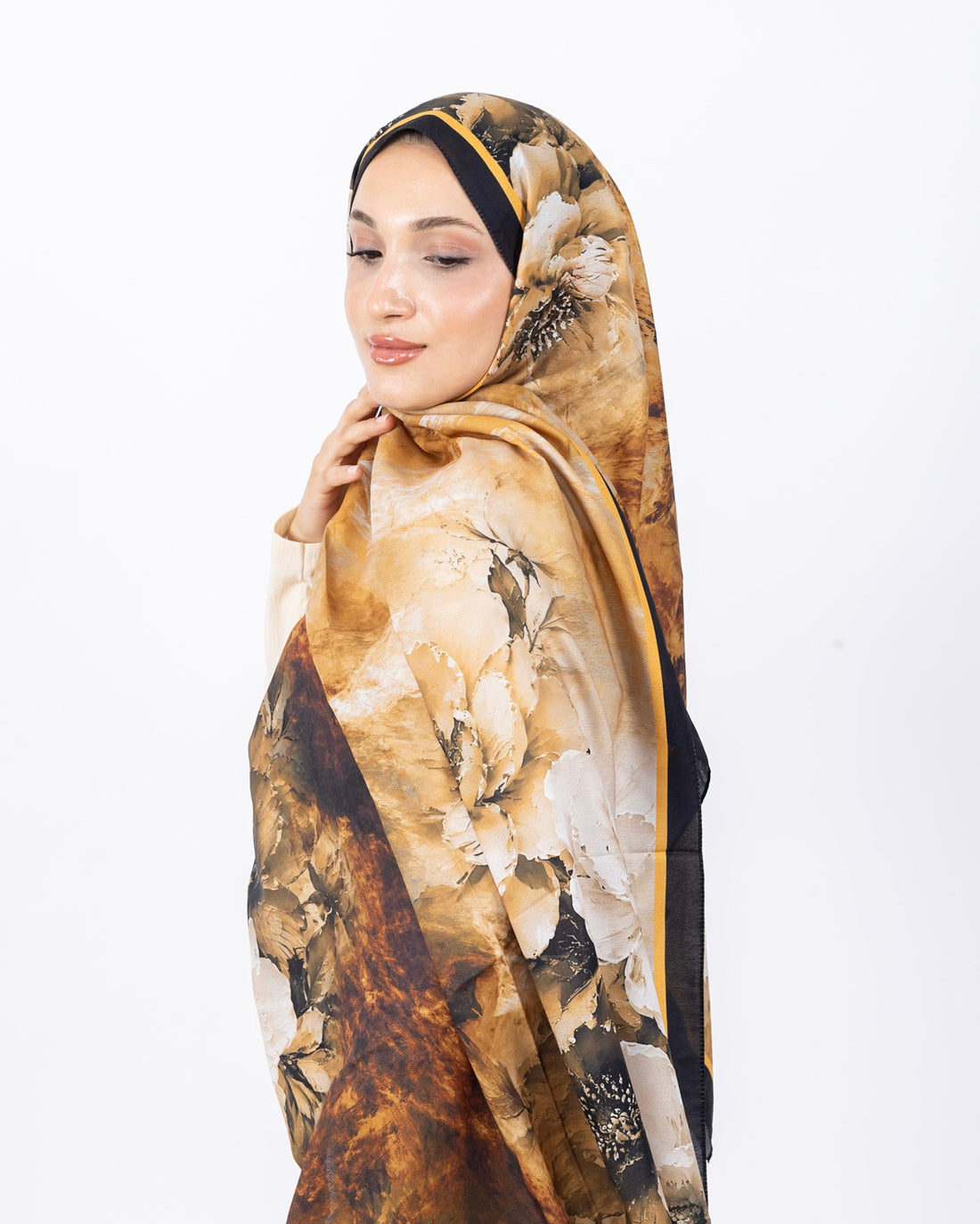 Mikro Soft Şal D005 Siyah-Kahve, çiçekli desenli, 75 × 185 cm şal – görsel 2