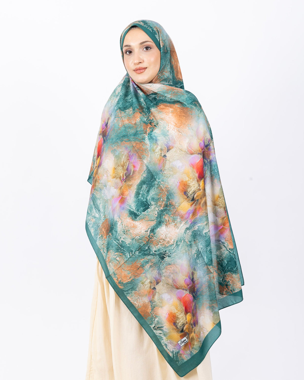Mikro Soft Şal D009 Zümrüt Yeşili, çiçekli desenli, 75 × 185 cm şal – görsel 2