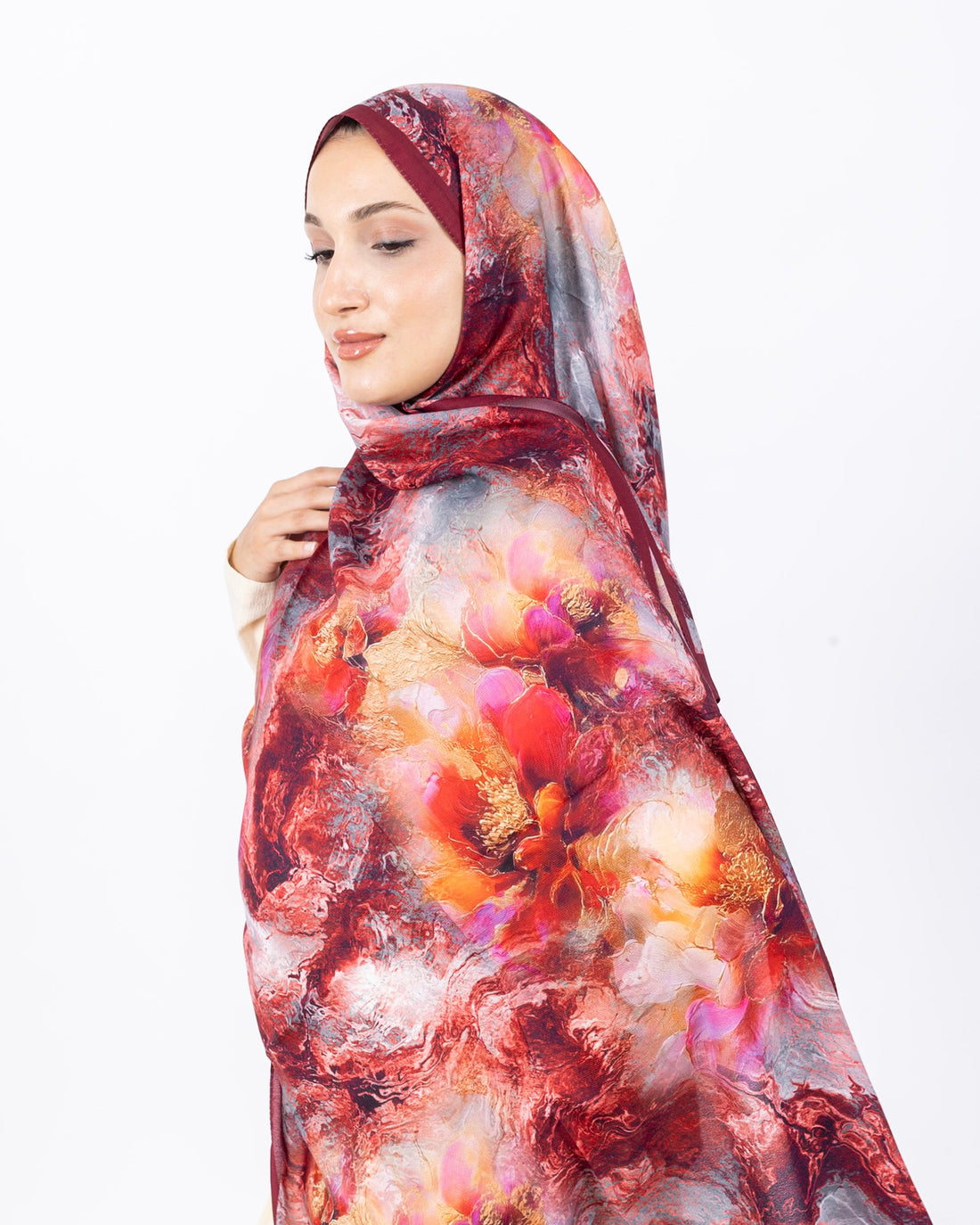 Mikro Soft Şal D009 Bordo, çiçekli desenli, 75 × 185 cm şal – görsel 1