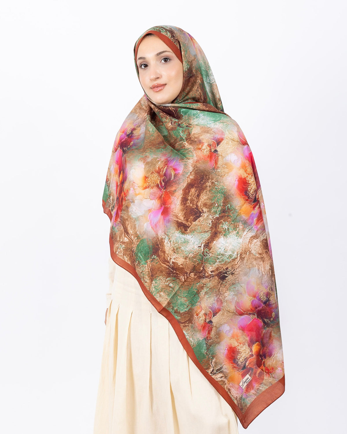 Mikro Soft Şal D009 Kiremit, çiçekli desenli, 75 × 185 cm şal – görsel 2