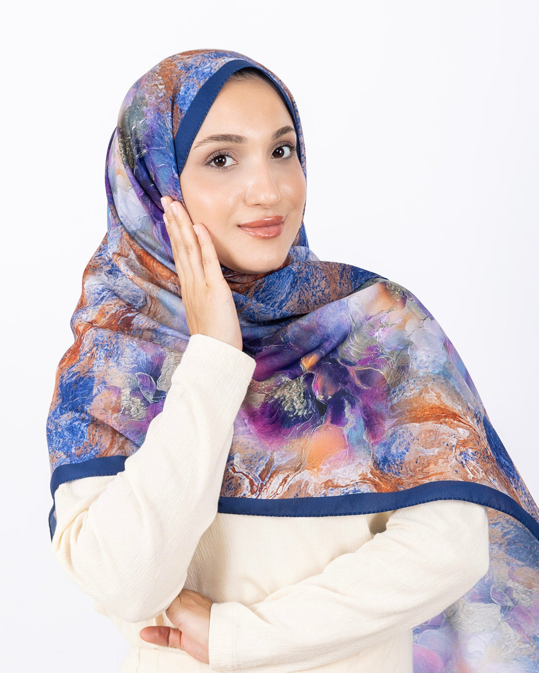 Mikro Soft Şal D009 İndigo Mavi, çiçekli desenli, 75 × 185 cm şal – görsel 1