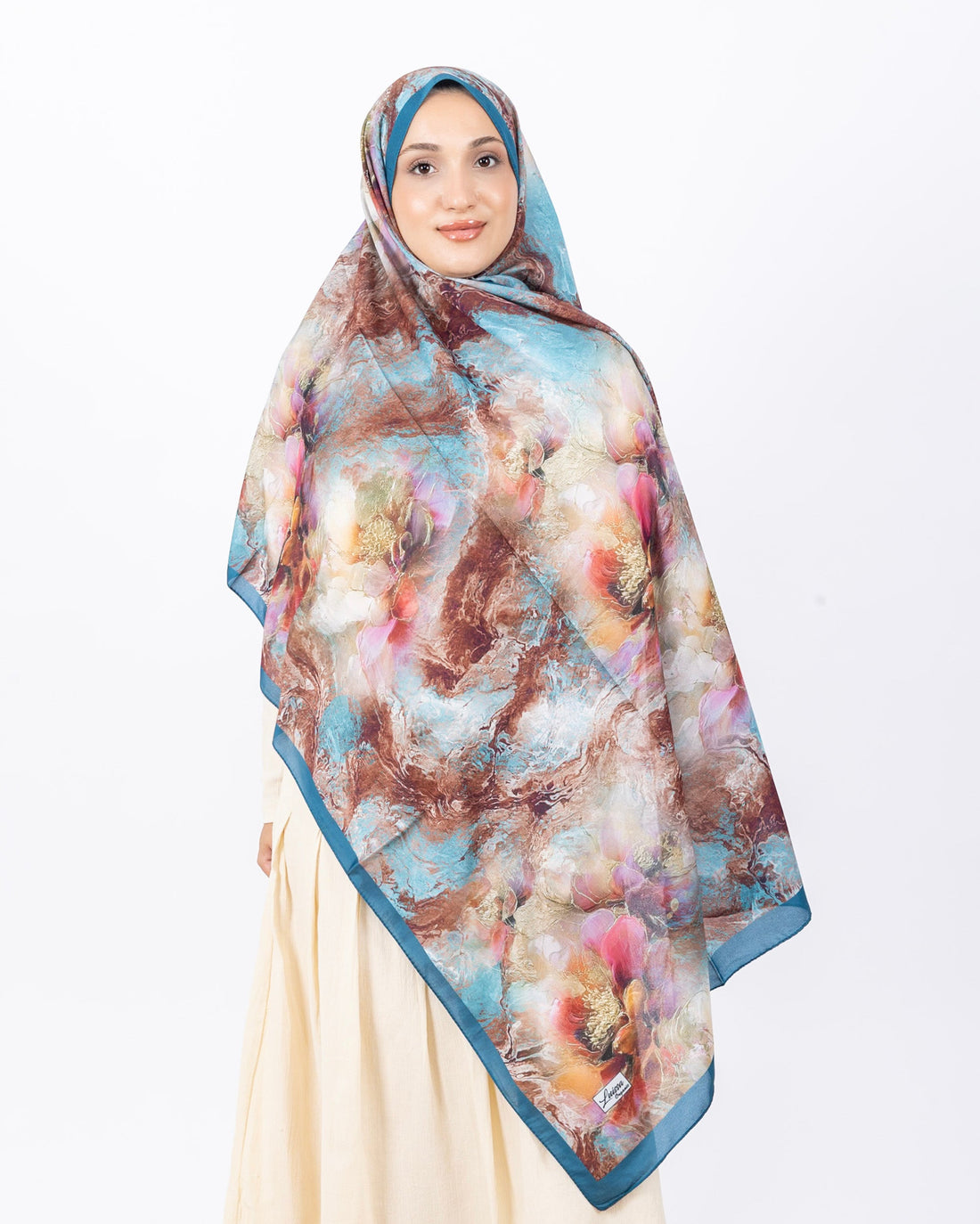 Mikro Soft Şal D009 İndigo, çiçekli desenli, 75 × 185 cm şal – görsel 2