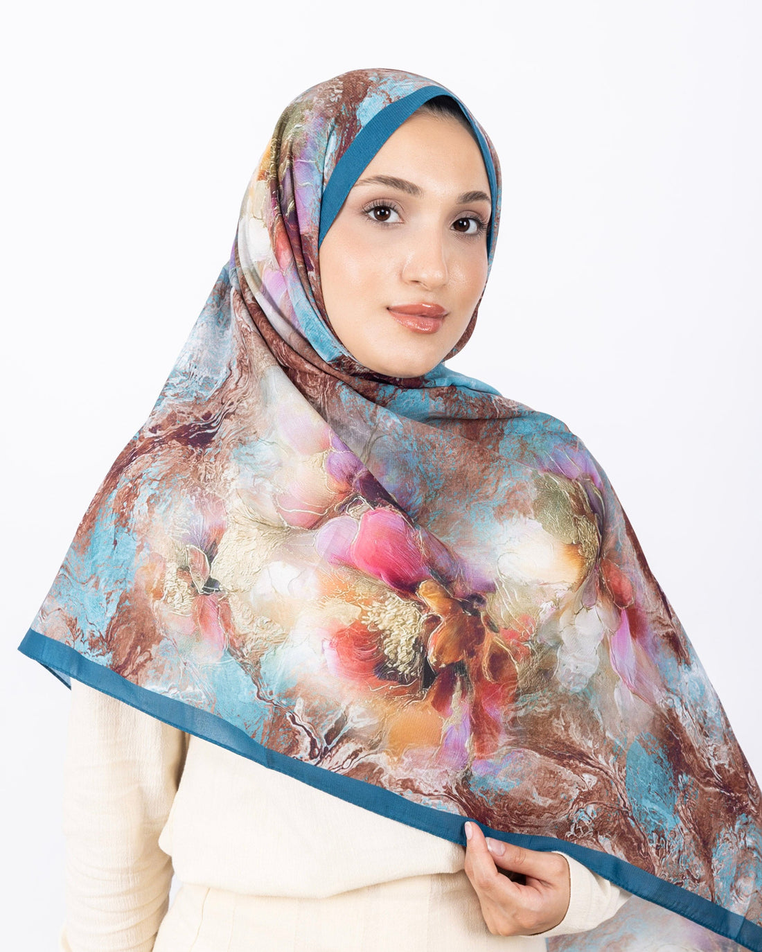 Mikro Soft Şal D009 İndigo, çiçekli desenli, 75 × 185 cm şal – görsel 1
