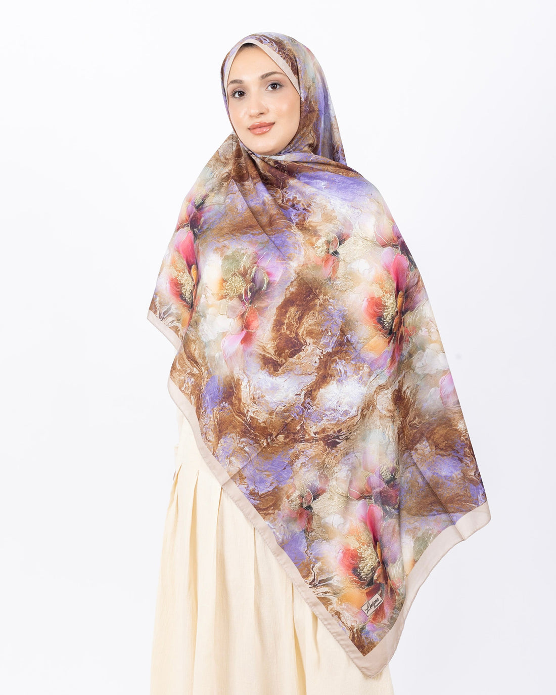 Mikro Soft Şal D009 Taş Rengi, çiçekli desenli, 75 × 185 cm şal – görsel 2