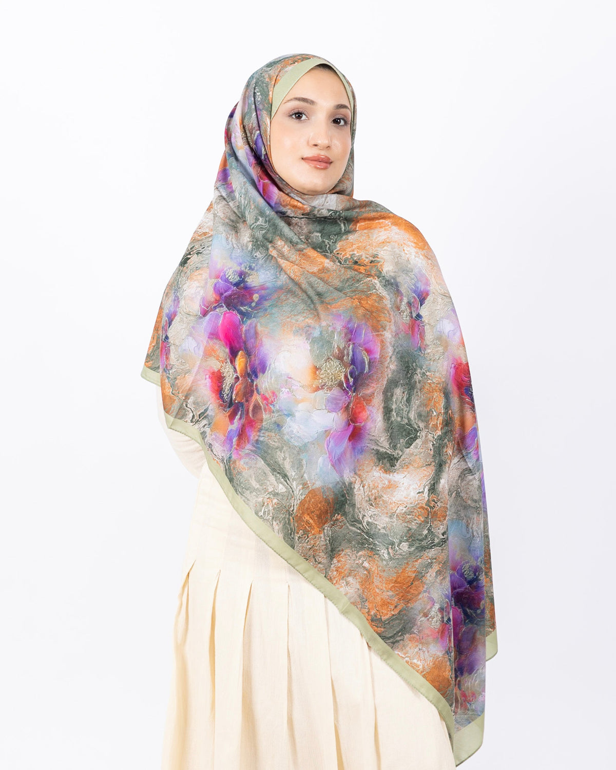 Mikro Soft Şal D009 Su Yeşili, çiçekli desenli, 75 × 185 cm şal – görsel 2