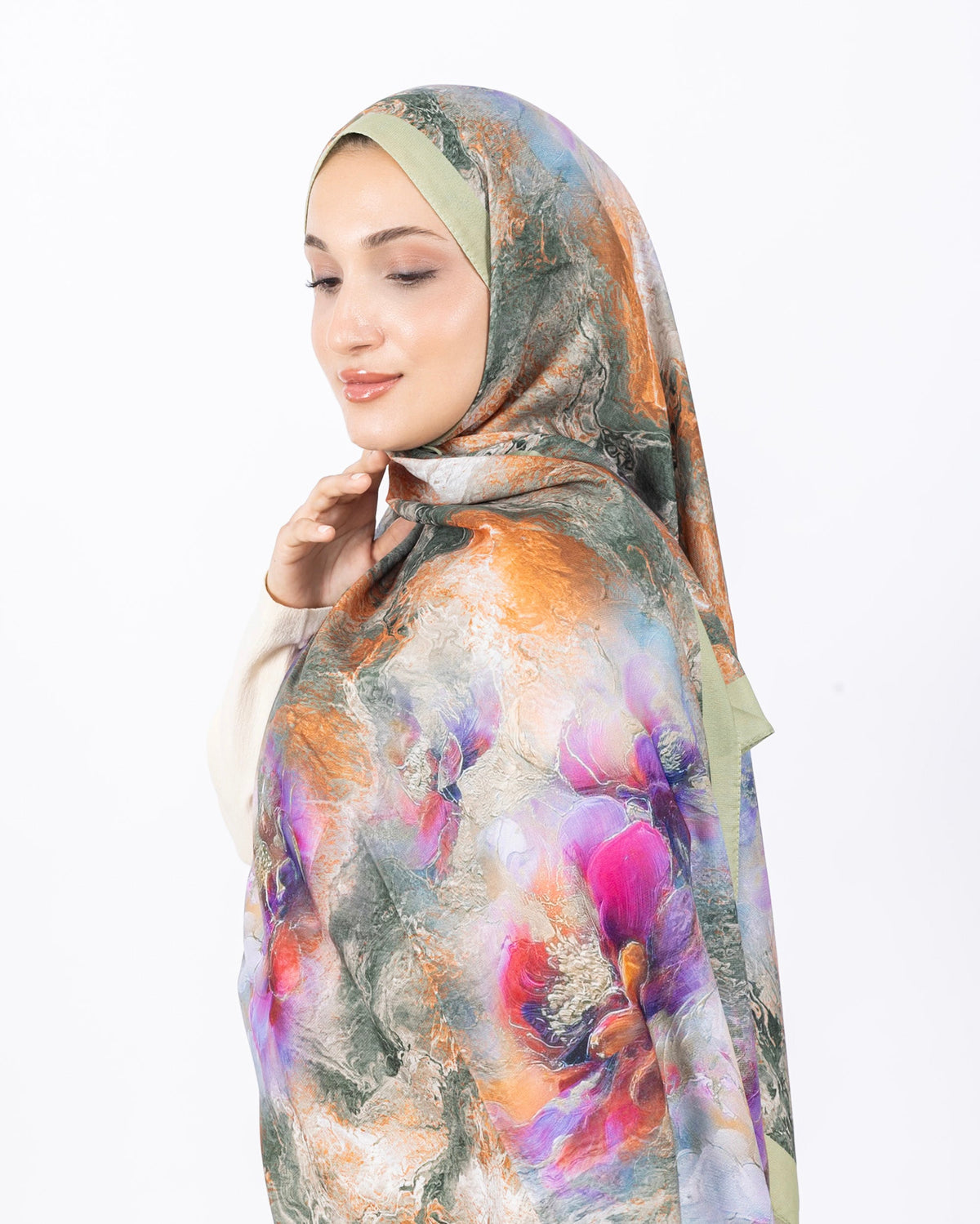 Mikro Soft Şal D009 Su Yeşili, çiçekli desenli, 75 × 185 cm şal – görsel 3