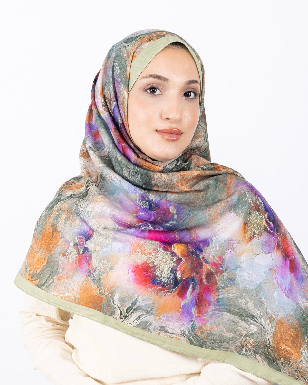 Mikro Soft Şal D009 Su Yeşili, çiçekli desenli, 75 × 185 cm şal – görsel 4