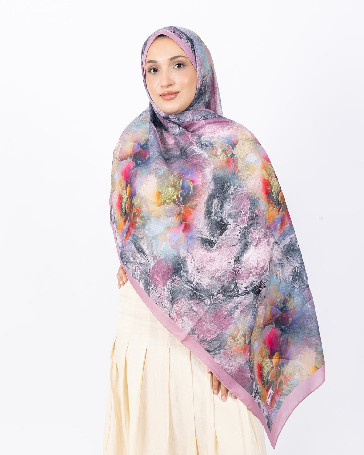 Mikro Soft Şal D009 Pudra, çiçekli desenli, 75 × 185 cm şal – görsel 2