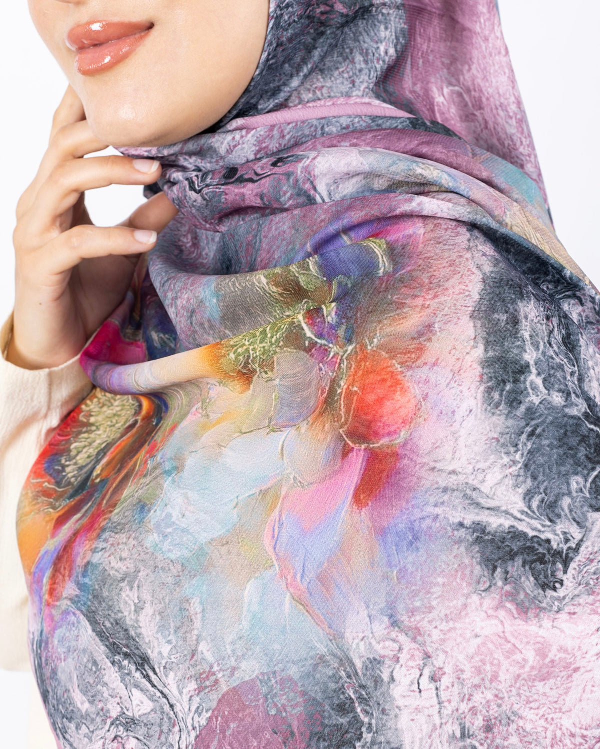 Mikro Soft Şal D009 Pudra, çiçekli desenli, 75 × 185 cm şal – görsel 4