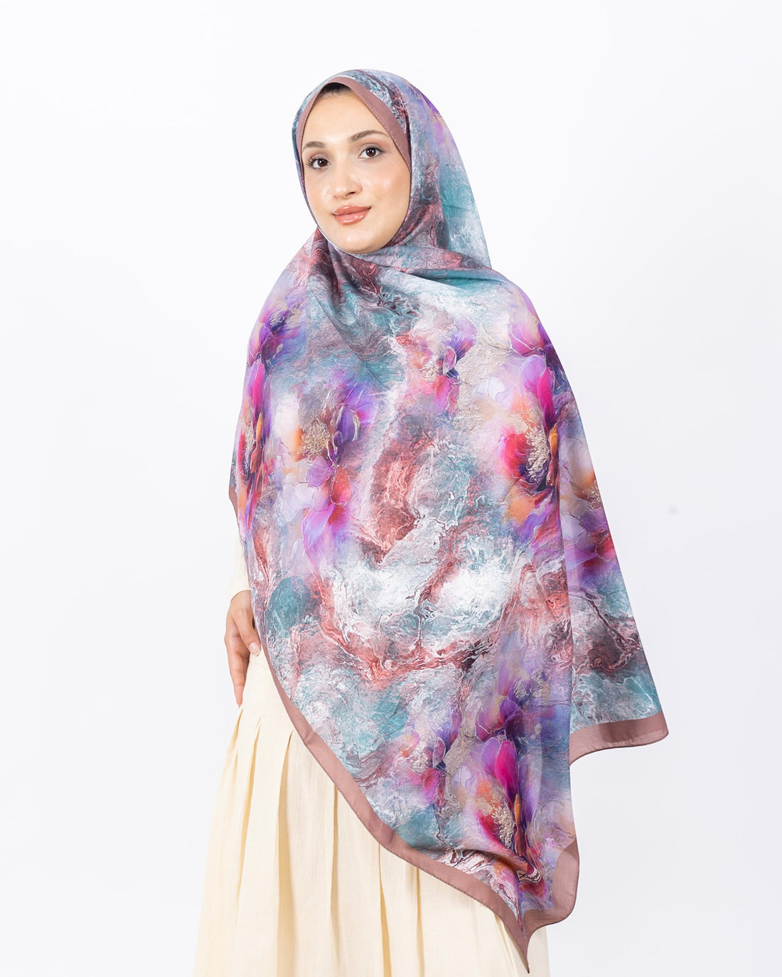 Mikro Soft Şal D009 Vizon, çiçekli desenli, 75 × 185 cm şal – görsel 1