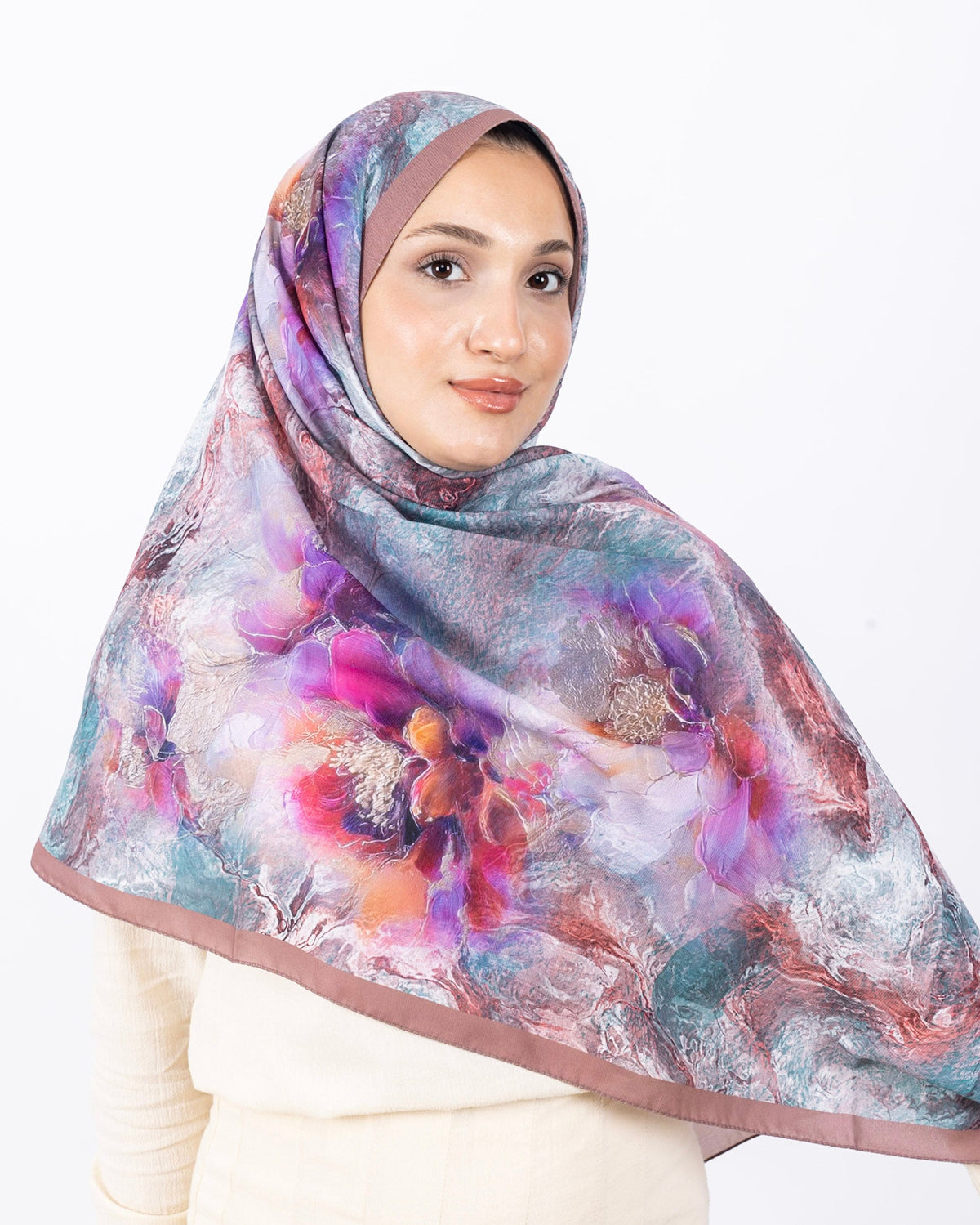 Mikro Soft Şal D009 Vizon, çiçekli desenli, 75 × 185 cm şal – görsel 3