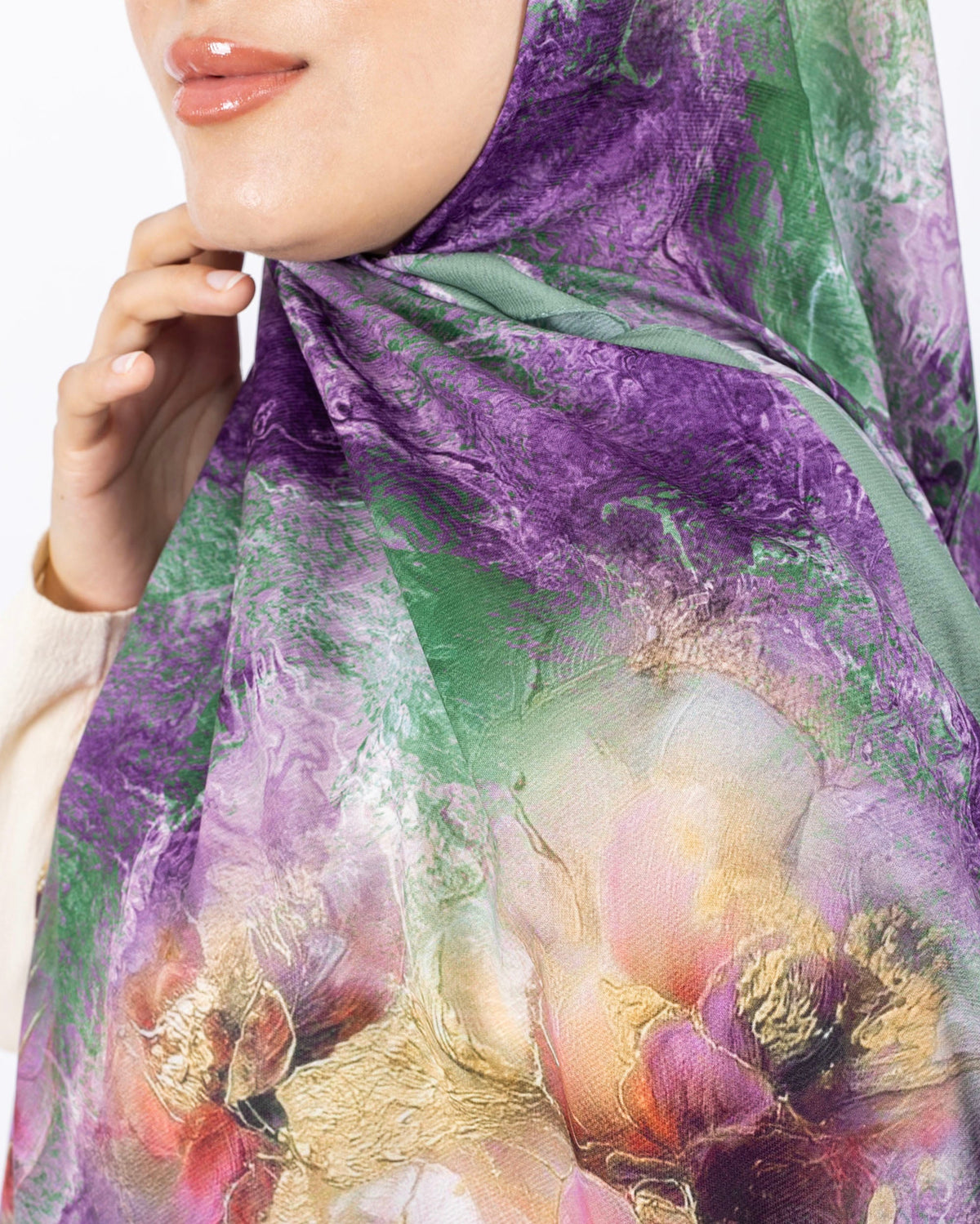 Mikro Soft Şal D009 Yeşil, çiçekli desenli, 75 × 185 cm şal – görsel 1