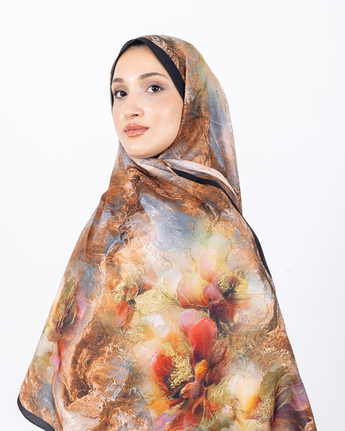 Mikro Soft Şal D009 Siyah-Kahve, çiçekli desenli, 75 × 185 cm şal – görsel 3