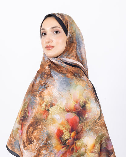 Mikro Soft Şal D009 Siyah-Kahve, çiçekli desenli, 75 × 185 cm şal – görsel 3