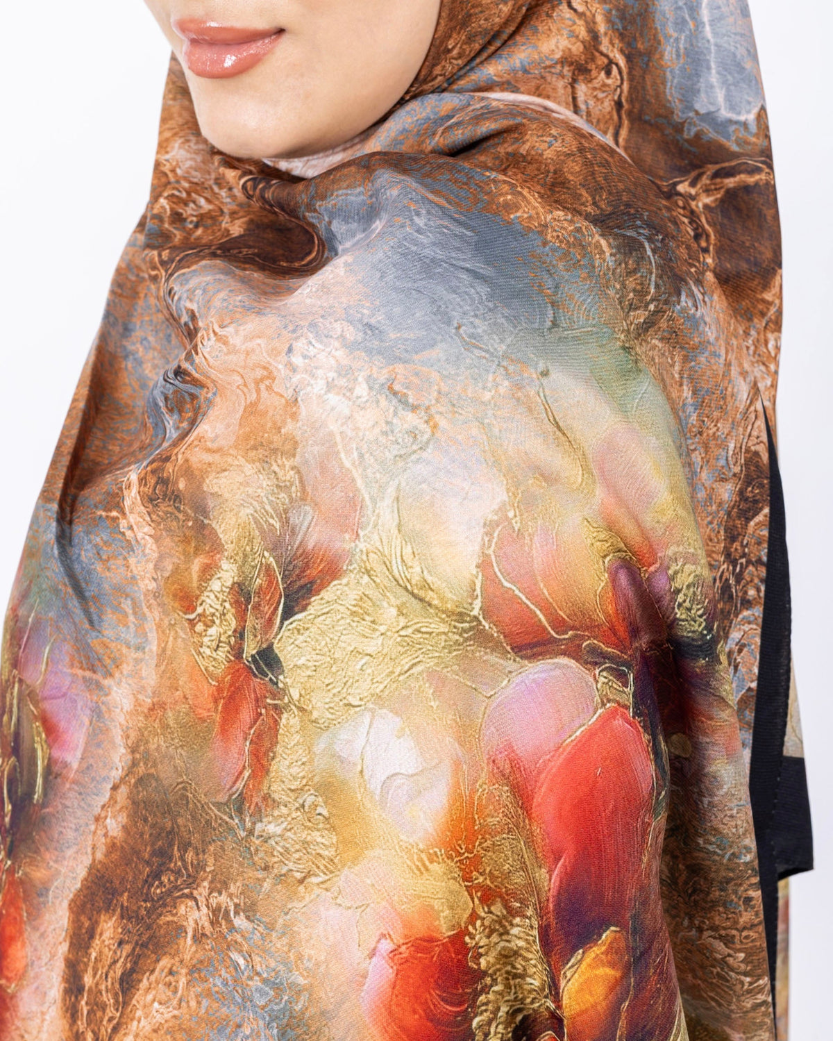 Mikro Soft Şal D009 Siyah-Kahve, çiçekli desenli, 75 × 185 cm şal – görsel 4