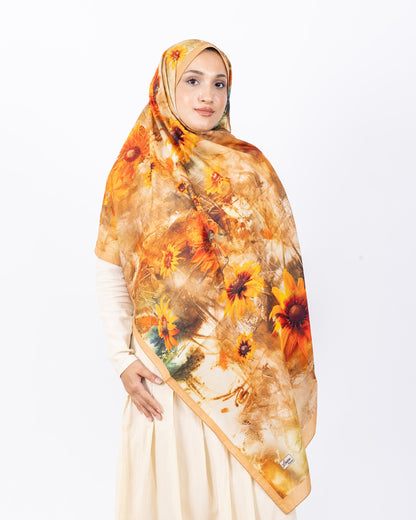 Mikro Soft Şal D002 Hardal, çiçekli desenli, 75 × 185 cm şal – görsel 2