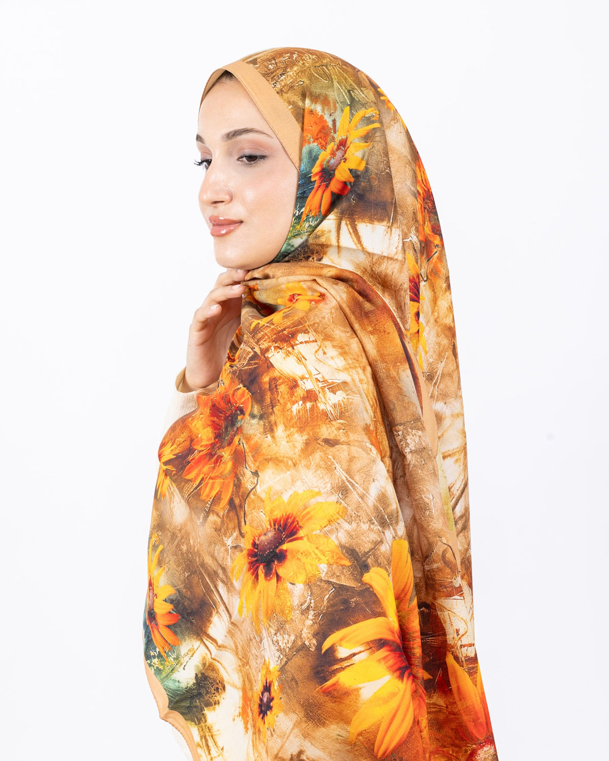 Mikro Soft Şal D002 Hardal, çiçekli desenli, 75 × 185 cm şal – görsel 3