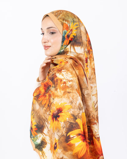 Mikro Soft Şal D002 Hardal, çiçekli desenli, 75 × 185 cm şal – görsel 3