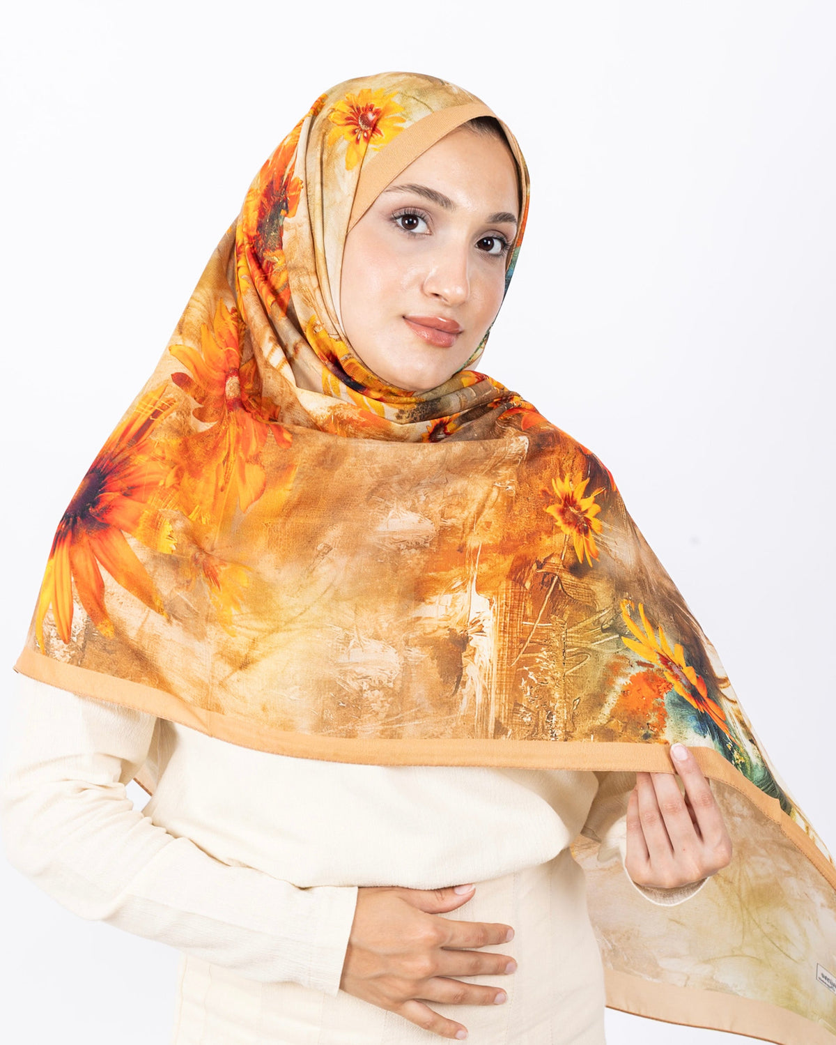 Mikro Soft Şal D002 Hardal, çiçekli desenli, 75 × 185 cm şal – görsel 4