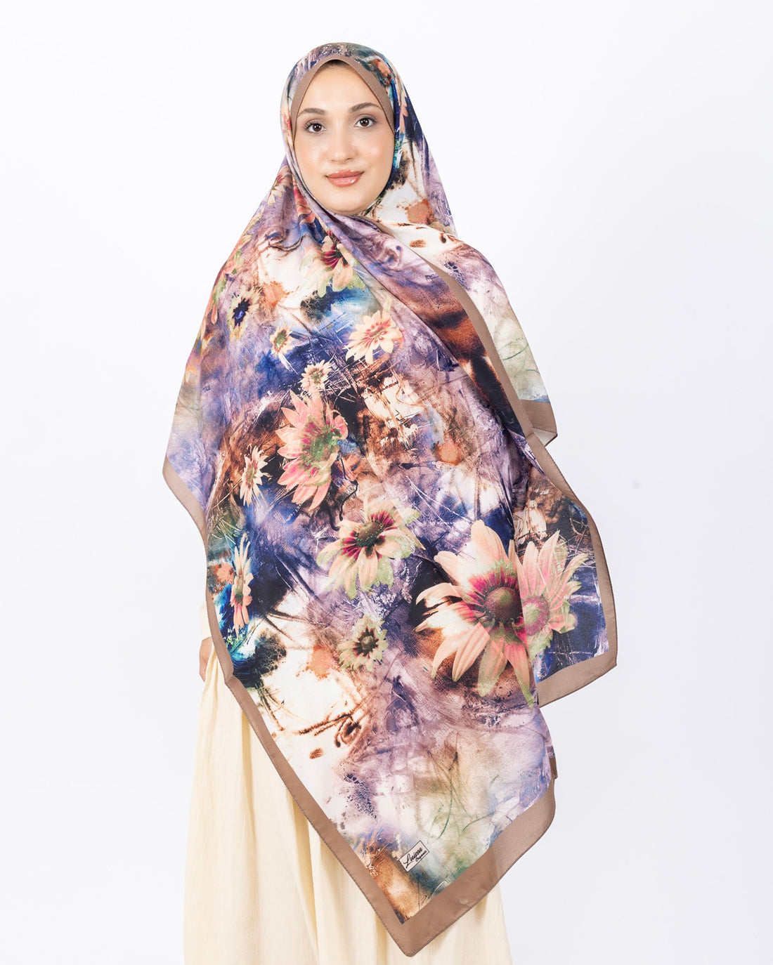 Mikro Soft Şal D002 Vizon, çiçekli desenli, 75 × 185 cm şal – görsel 1