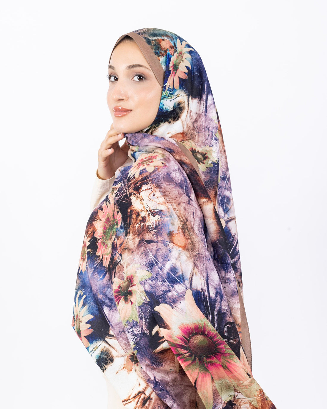 Mikro Soft Şal D002 Vizon, çiçekli desenli, 75 × 185 cm şal – görsel 2