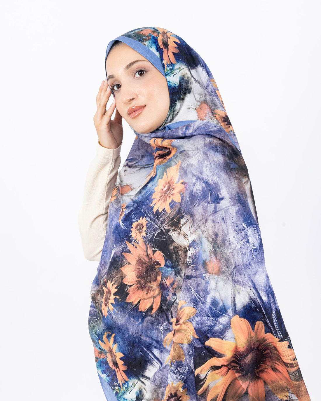 Mikro Soft Şal D002 Mavi, çiçekli desenli, 75 × 185 cm şal – görsel 2