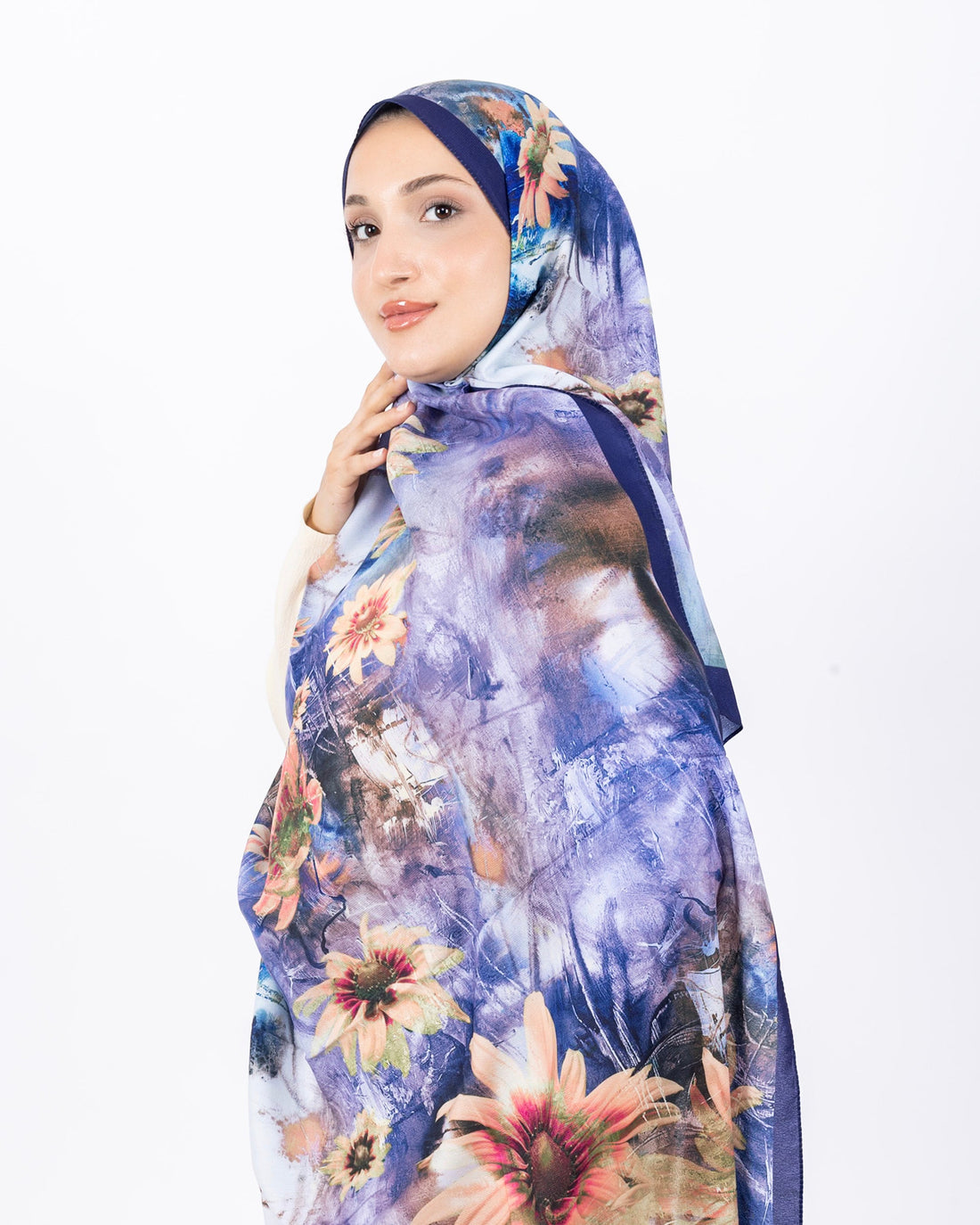 Mikro Soft Şal D002 Morcivert, çiçekli desenli, 75 × 185 cm şal – görsel 1