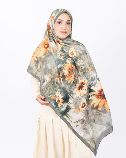 Mikro Soft Şal D002 Haki, çiçekli desenli, 75 × 185 cm şal – görsel 2