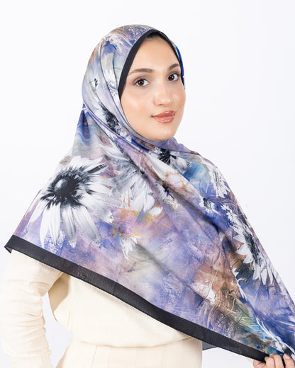 Mikro Soft Şal D002 Siyah-Mor, çiçekli desenli, 75 × 185 cm şal – görsel 3
