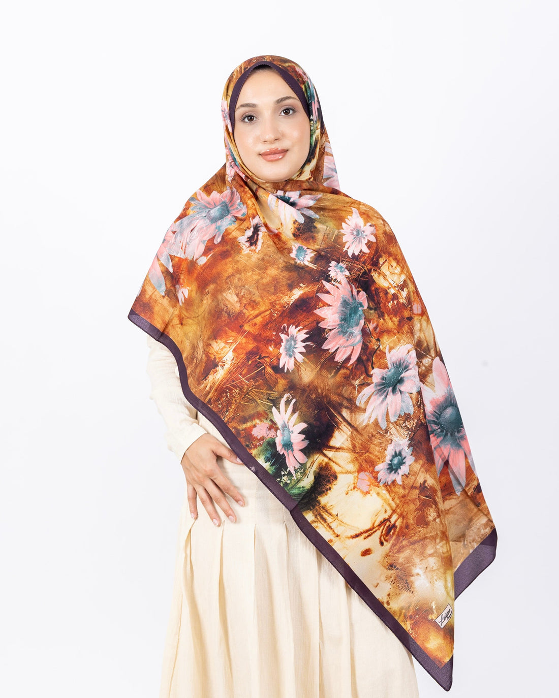 Mikro Soft Şal D002 Mürdüm, çiçekli desenli, 75 × 185 cm şal – görsel 2
