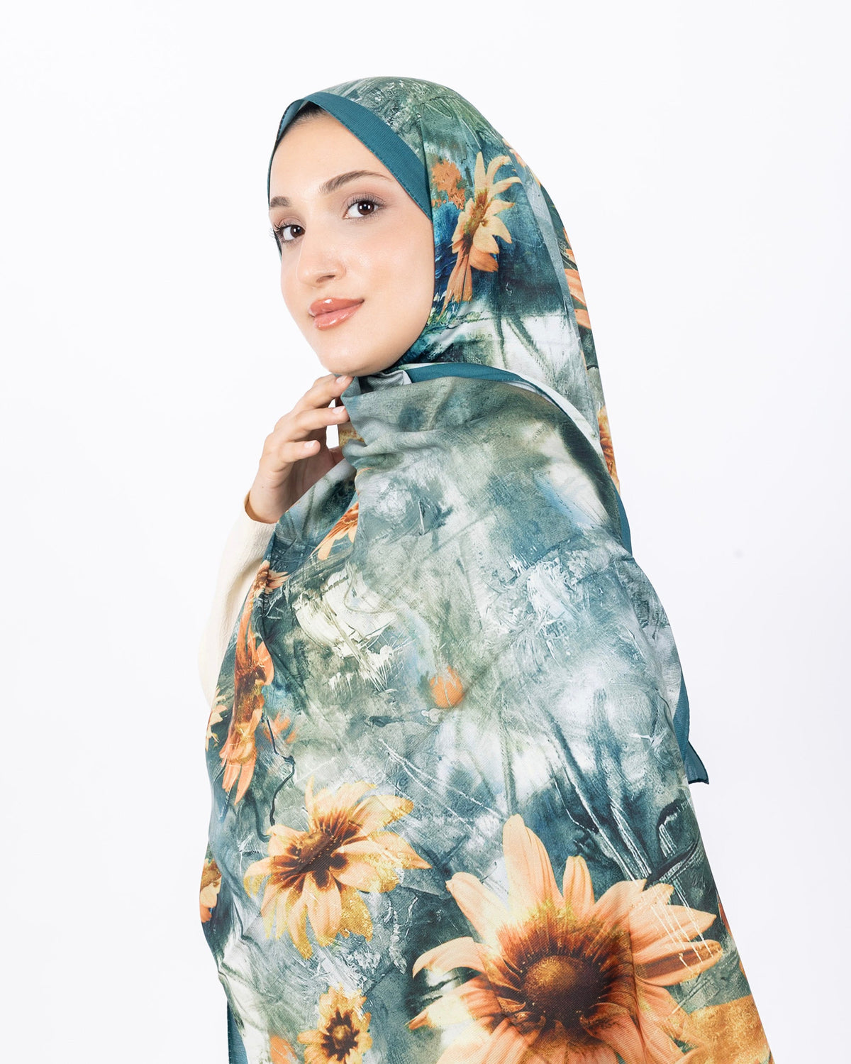 Mikro Soft Şal D002 Mint Yeşili, çiçekli desenli, 75 × 185 cm şal – görsel 3