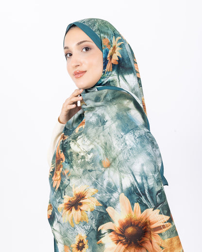 Mikro Soft Şal D002 Mint Yeşili, çiçekli desenli, 75 × 185 cm şal – görsel 3