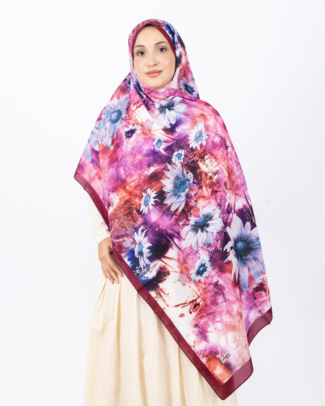 Mikro Soft Şal D002 Bordo, çiçekli desenli, 75 × 185 cm şal – görsel 2