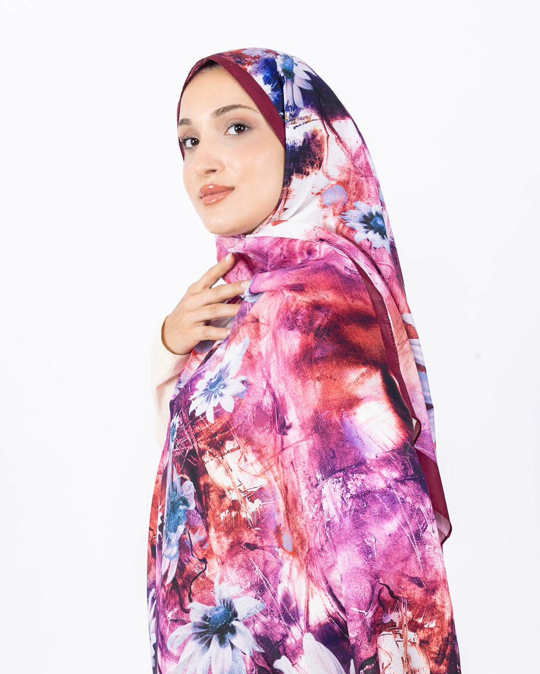 Mikro Soft Şal D002 Bordo, çiçekli desenli, 75 × 185 cm şal – görsel 1