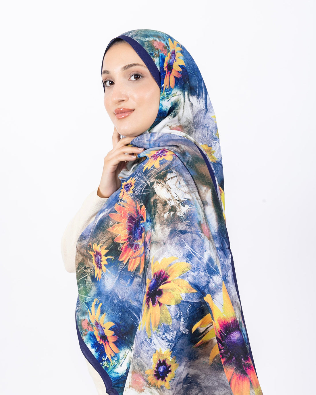 Mikro Soft Şal D002 Lacivert, çiçekli desenli, 75 × 185 cm şal – görsel 2