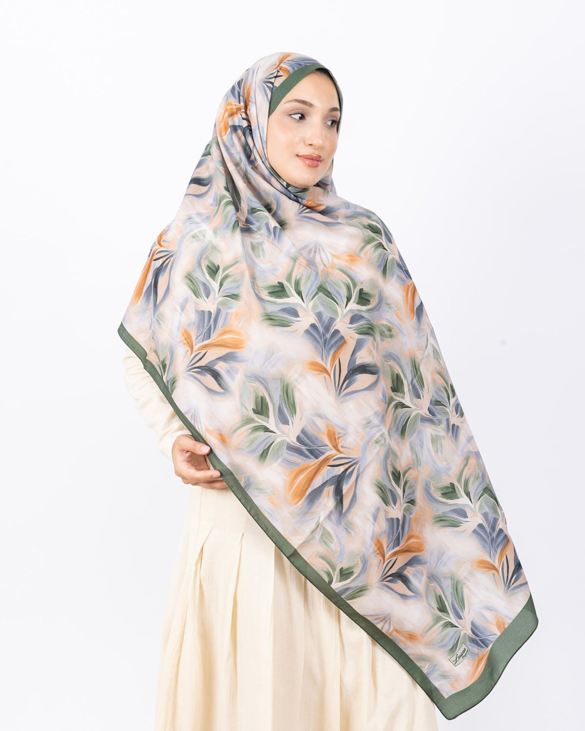 Mikro Soft Şal D011 Yeşil-Bej, çiçekli desenli, 75 × 185 cm şal – görsel 2