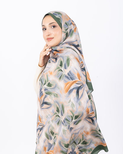 Mikro Soft Şal D011 Yeşil-Bej, çiçekli desenli, 75 × 185 cm şal – görsel 1