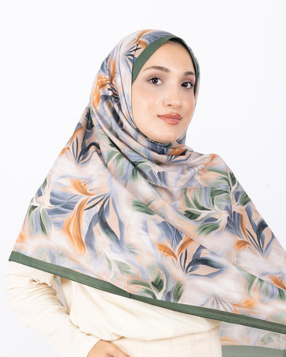Mikro Soft Şal D011 Yeşil-Bej, çiçekli desenli, 75 × 185 cm şal – görsel 4