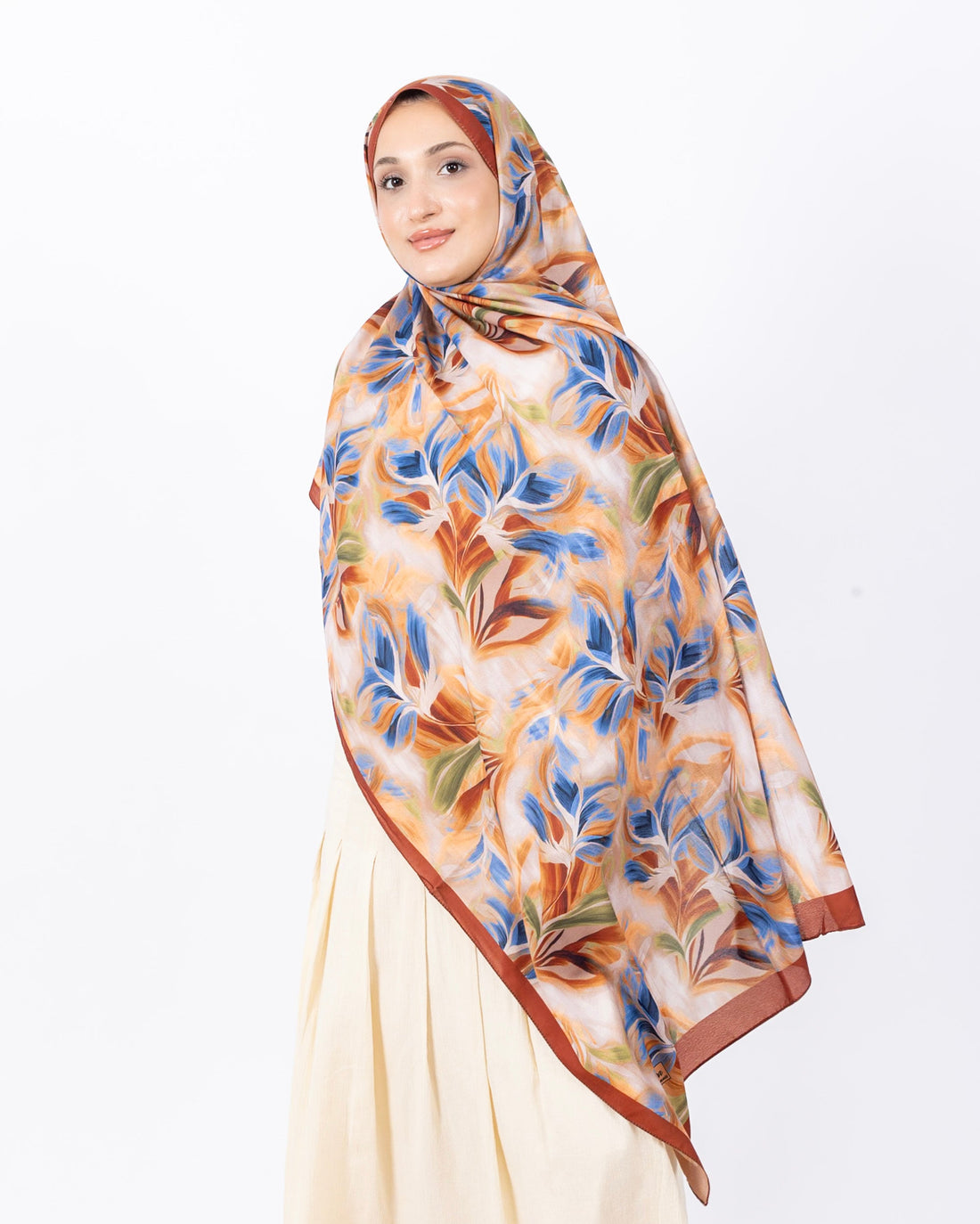 Mikro Soft Şal D011 Kiremit, çiçekli desenli, 75 × 185 cm şal – görsel 2