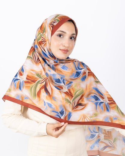 Mikro Soft Şal D011 Kiremit, çiçekli desenli, 75 × 185 cm şal – görsel 1